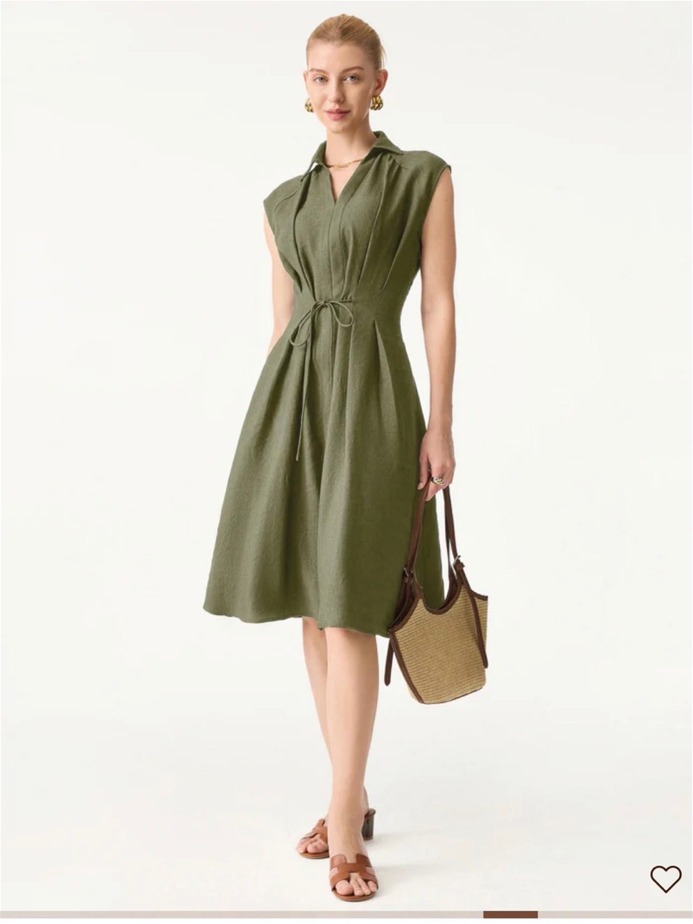 OGL Sleeveless Collared Tie-Waist Dress — Olive